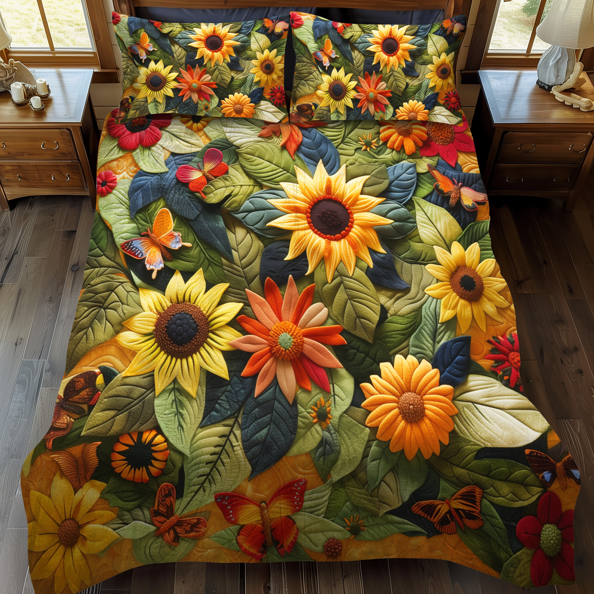 Vibrant Sunflowers 3-Piece Quilted Bedding Set NCU0VL335