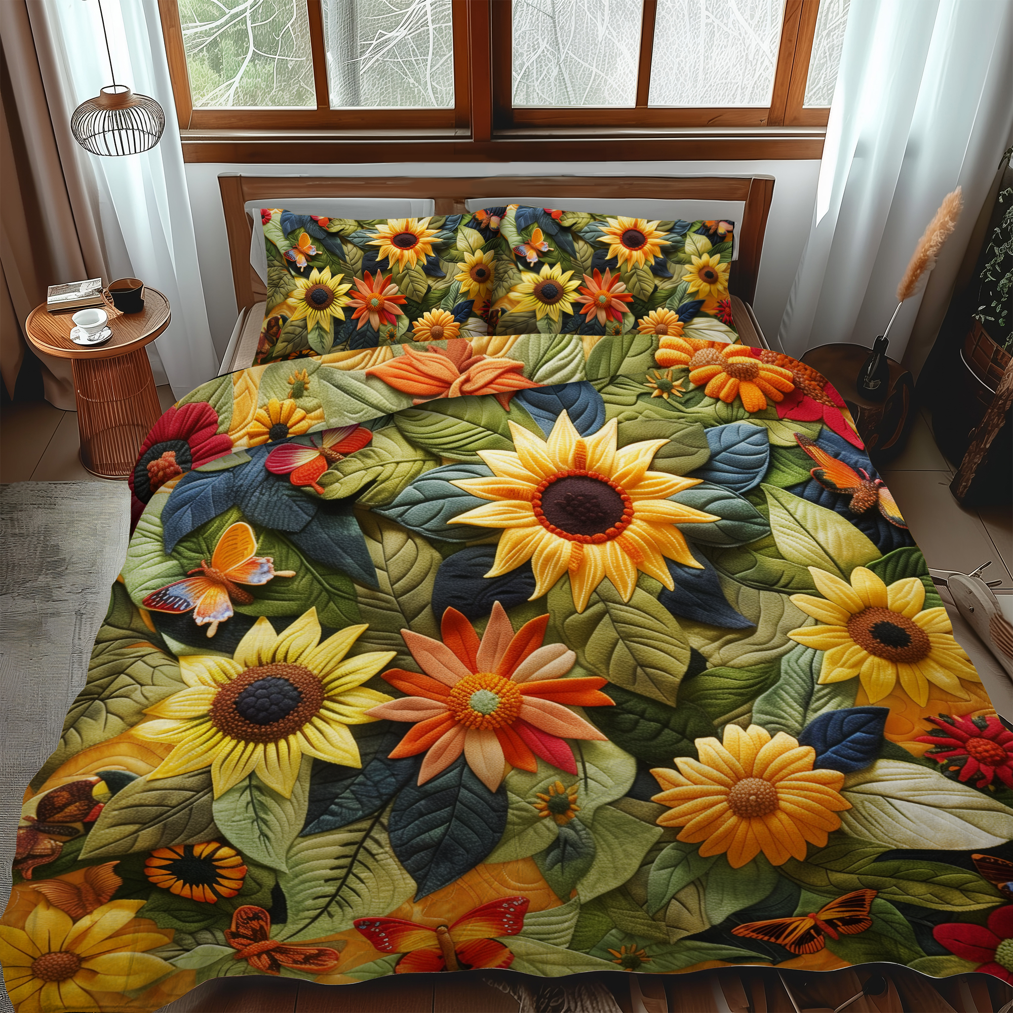 Vibrant Sunflowers 3-Piece Quilted Bedding Set NCU0VL335