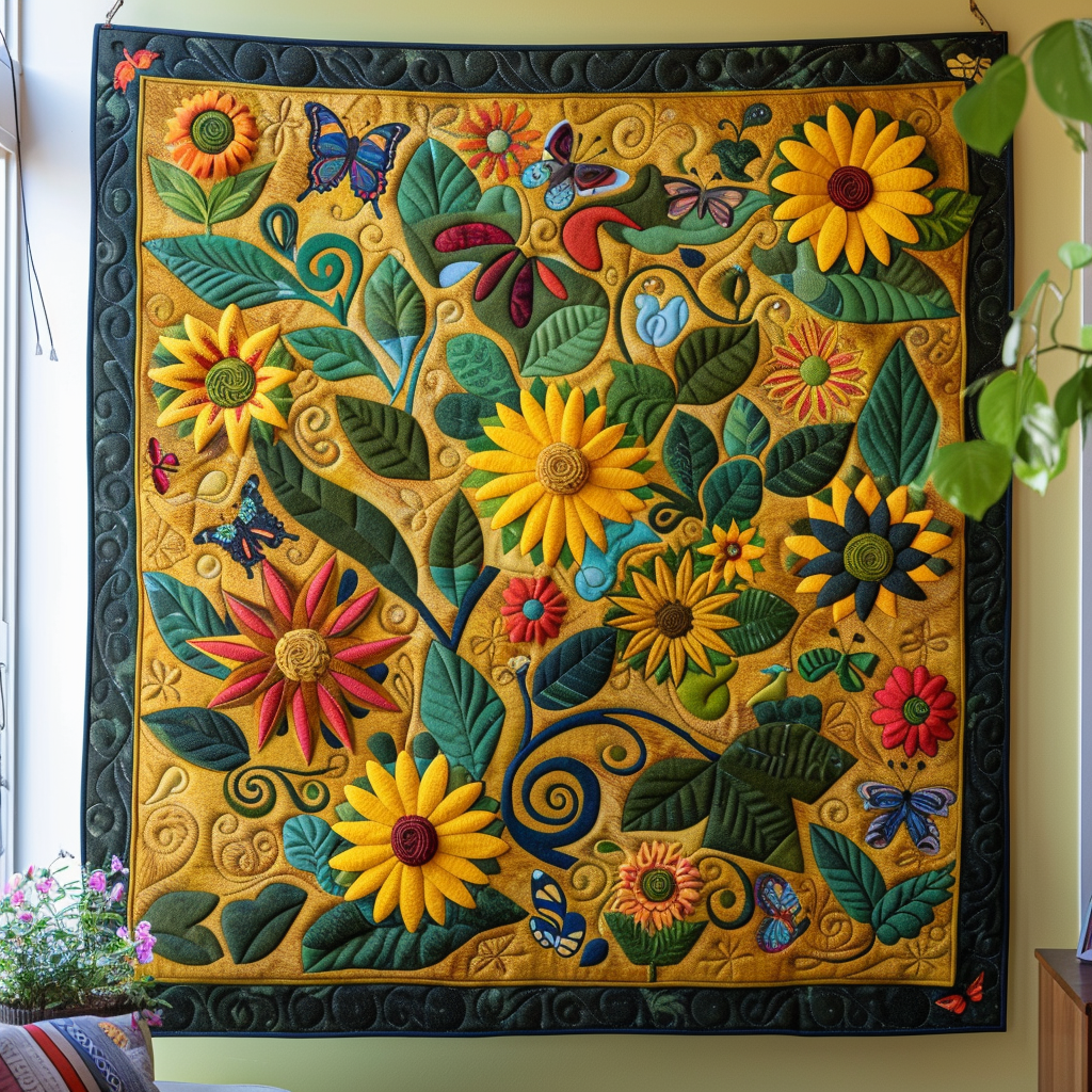 Vibrant Sunflowers Quilted Blanket NCU0VL346