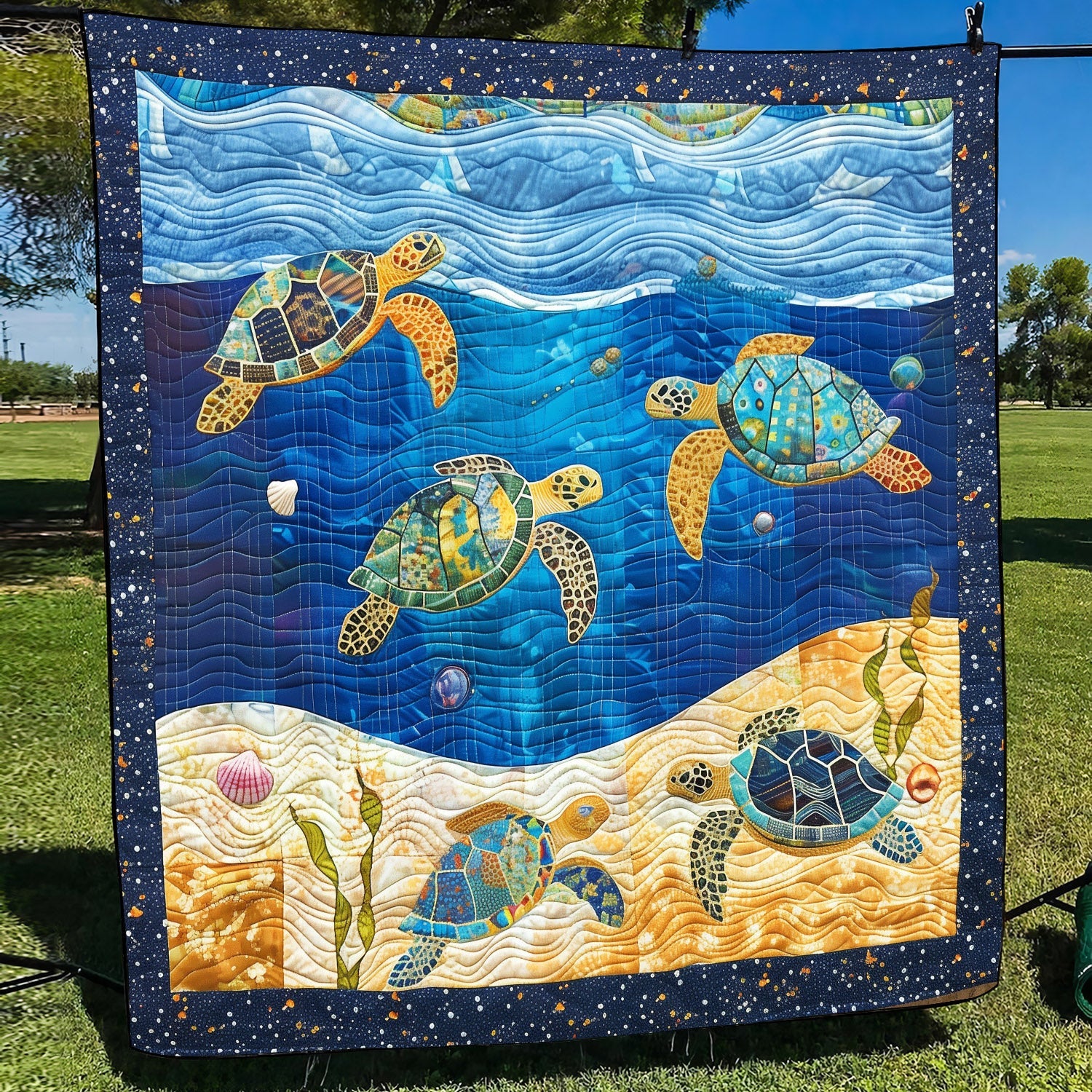 Vibrant Turtle Voyage Quilted Blanket NCU0TH1191