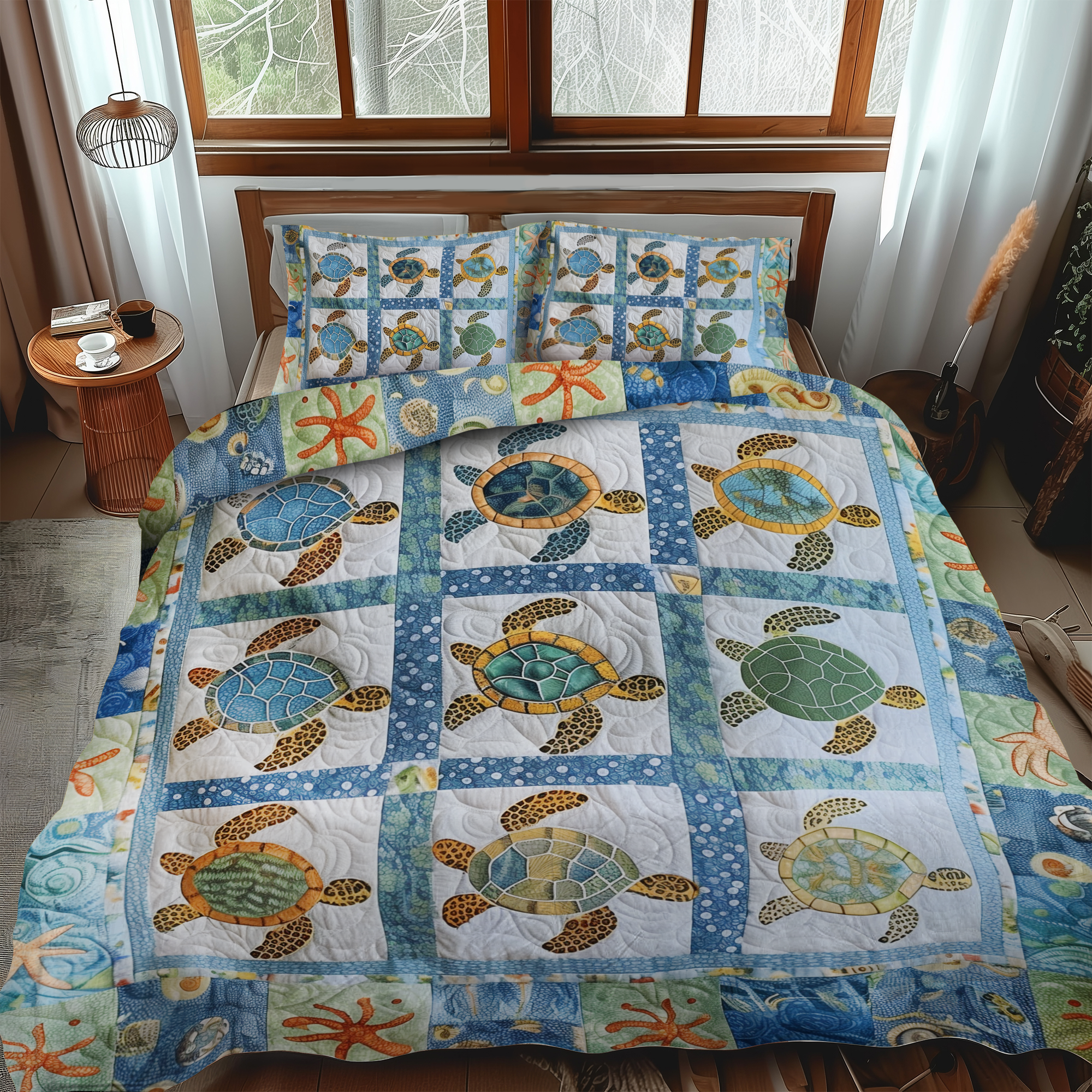 Vibrant Turtles 3-Piece Quilted Bedding Set NCU0VL265