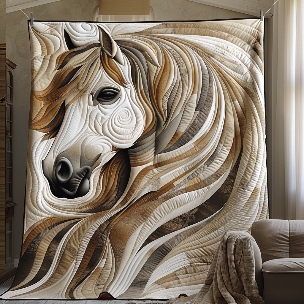 Vibrant White Horse Quilted Blanket NCU0PD177