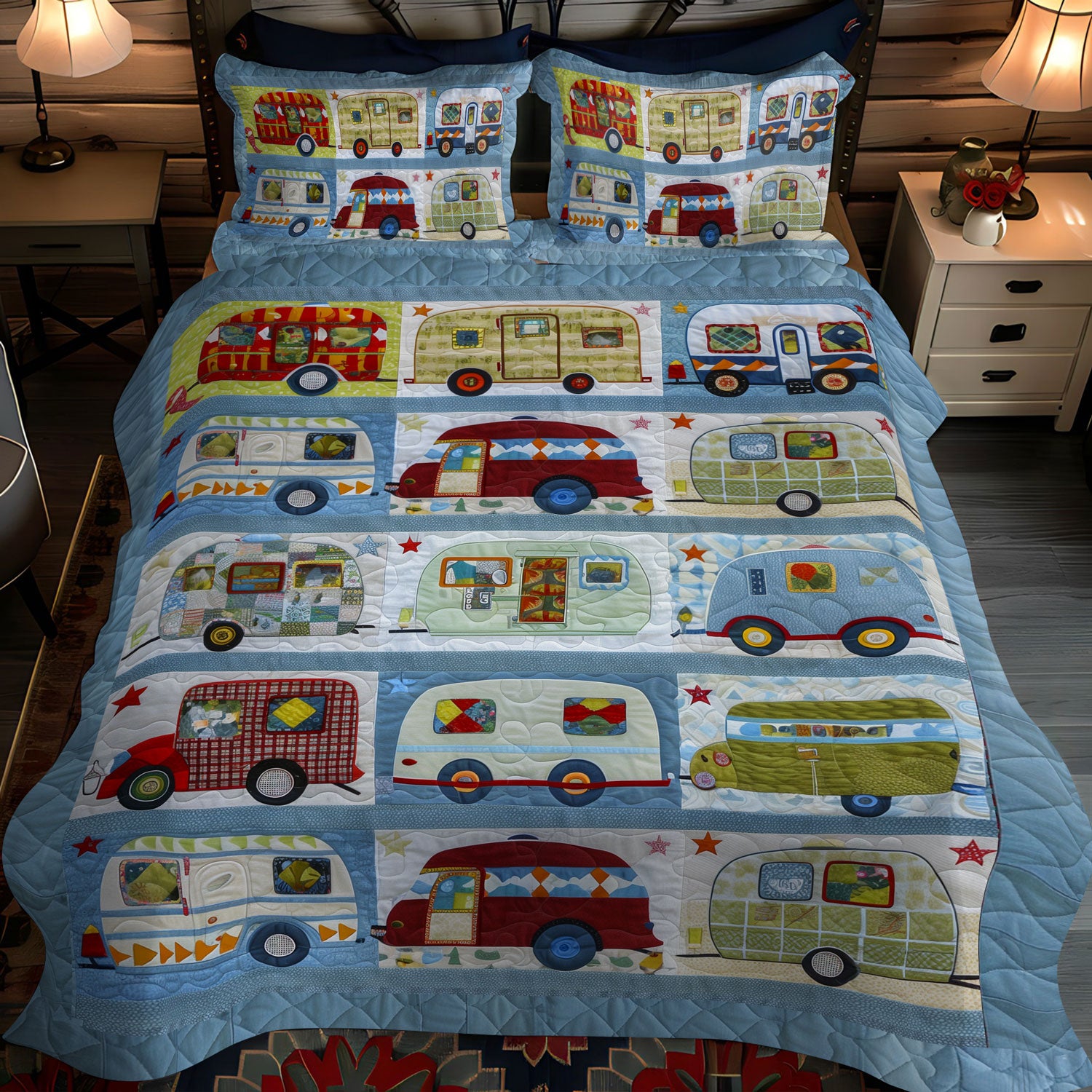 Vintage Camper Dreams 3-Piece Quilted Bedding Set NCU0LL019