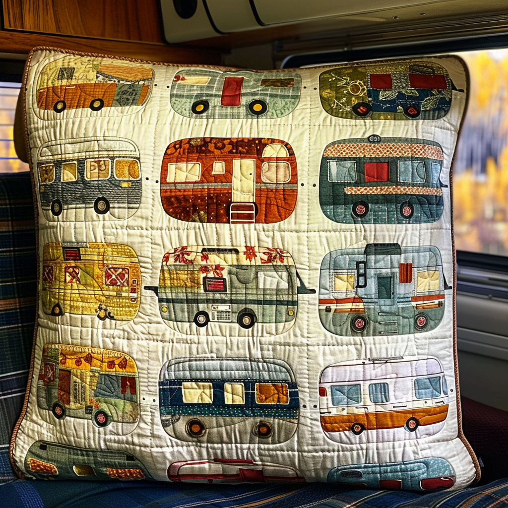 Vintage Campervans Quilted Pillow Case NCU0TH033