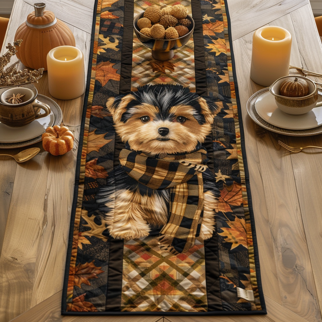 Vintage Fall Yorkie Quilted Table Runner NCU0TH212