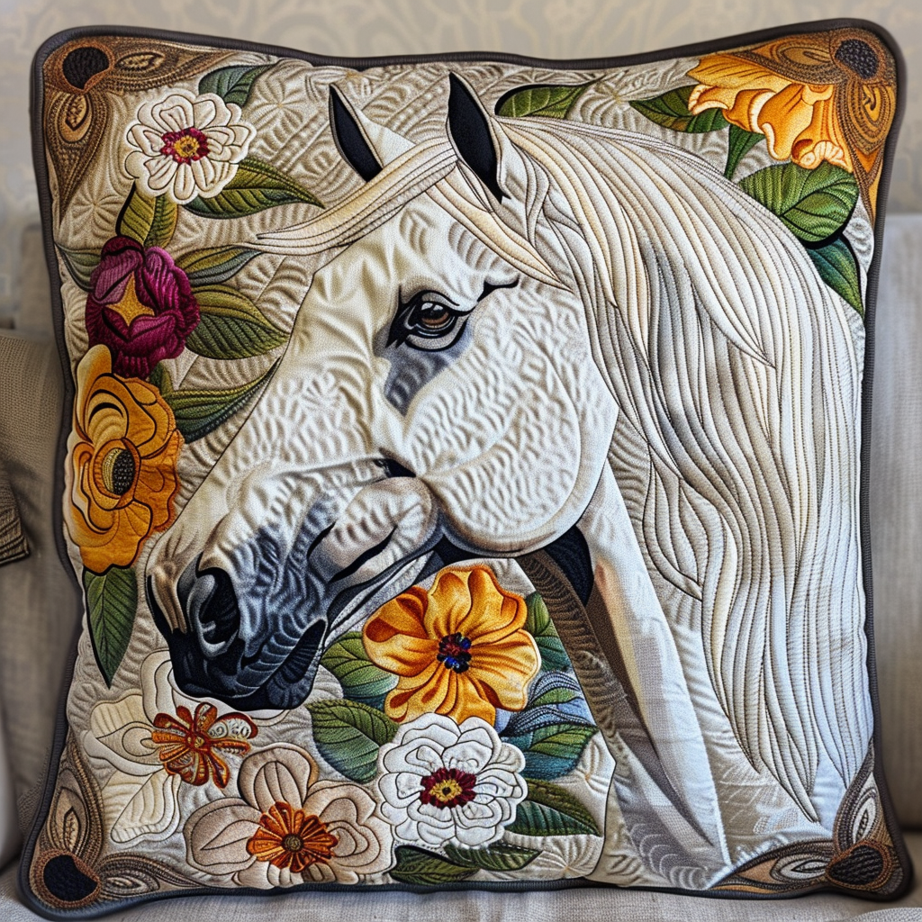 Vintage Floral Horse Quilted Pillow Case NCU0TL024