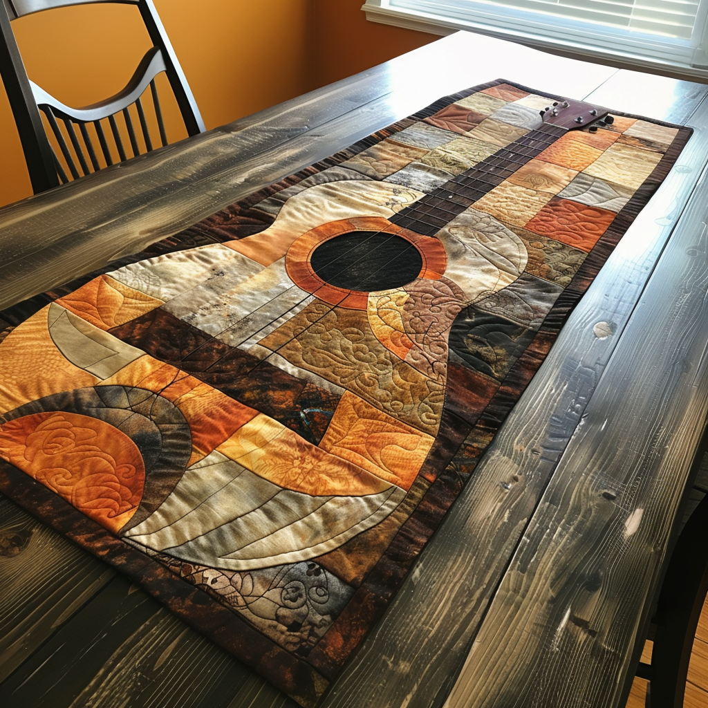 Vintage Guitar Vibes Quilted Table Runner NCU0TH786