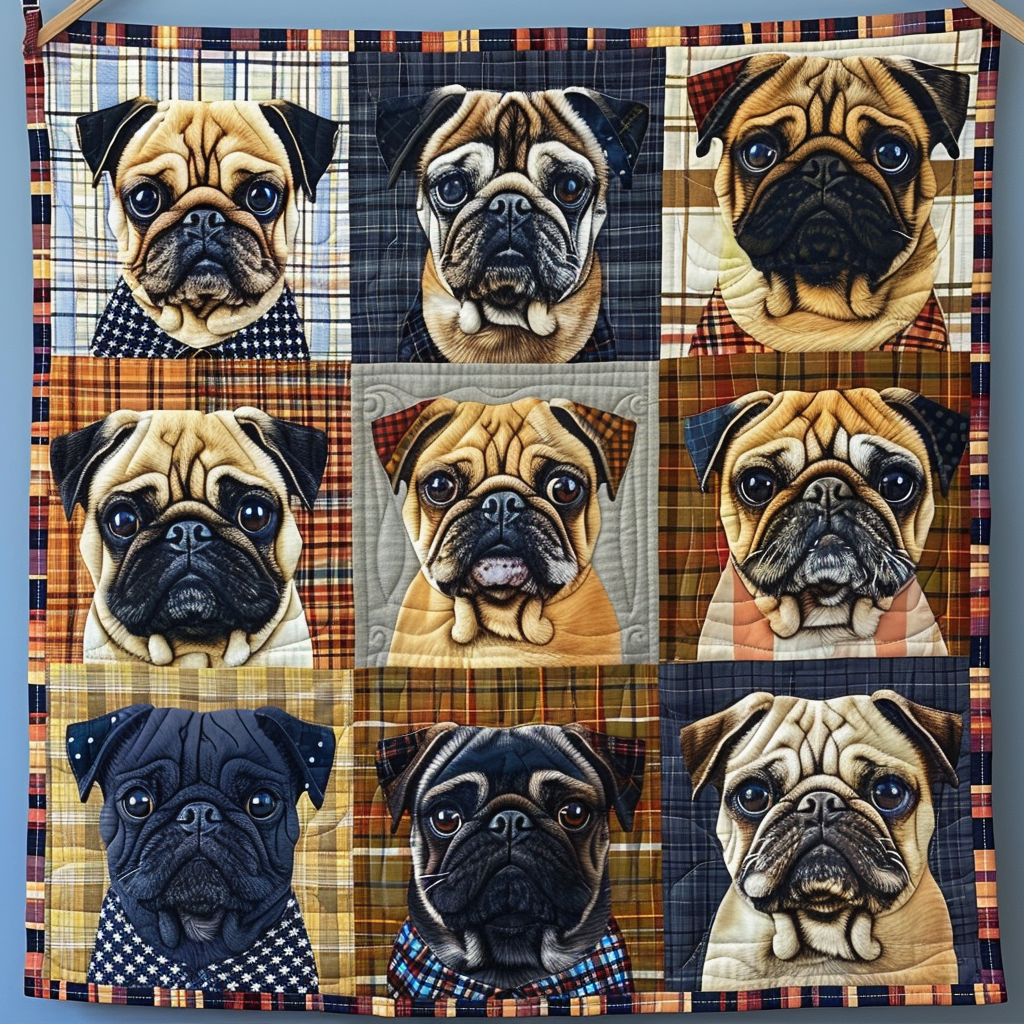 Vintage Pug Art Quilted Blanket NCU0TH153