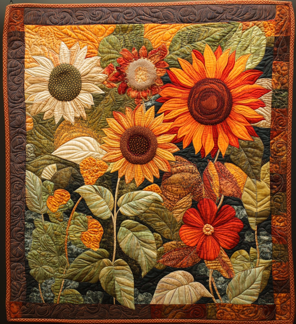 Vintage Sunflowers Quilted Blanket NCU0DV453