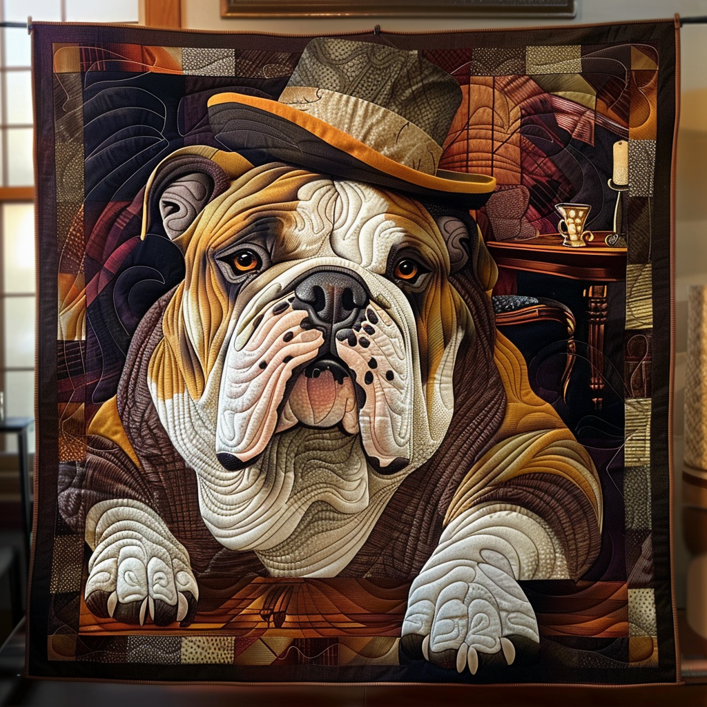 Vintage Bulldog Charm Quilted Blanket NCU0DV1605