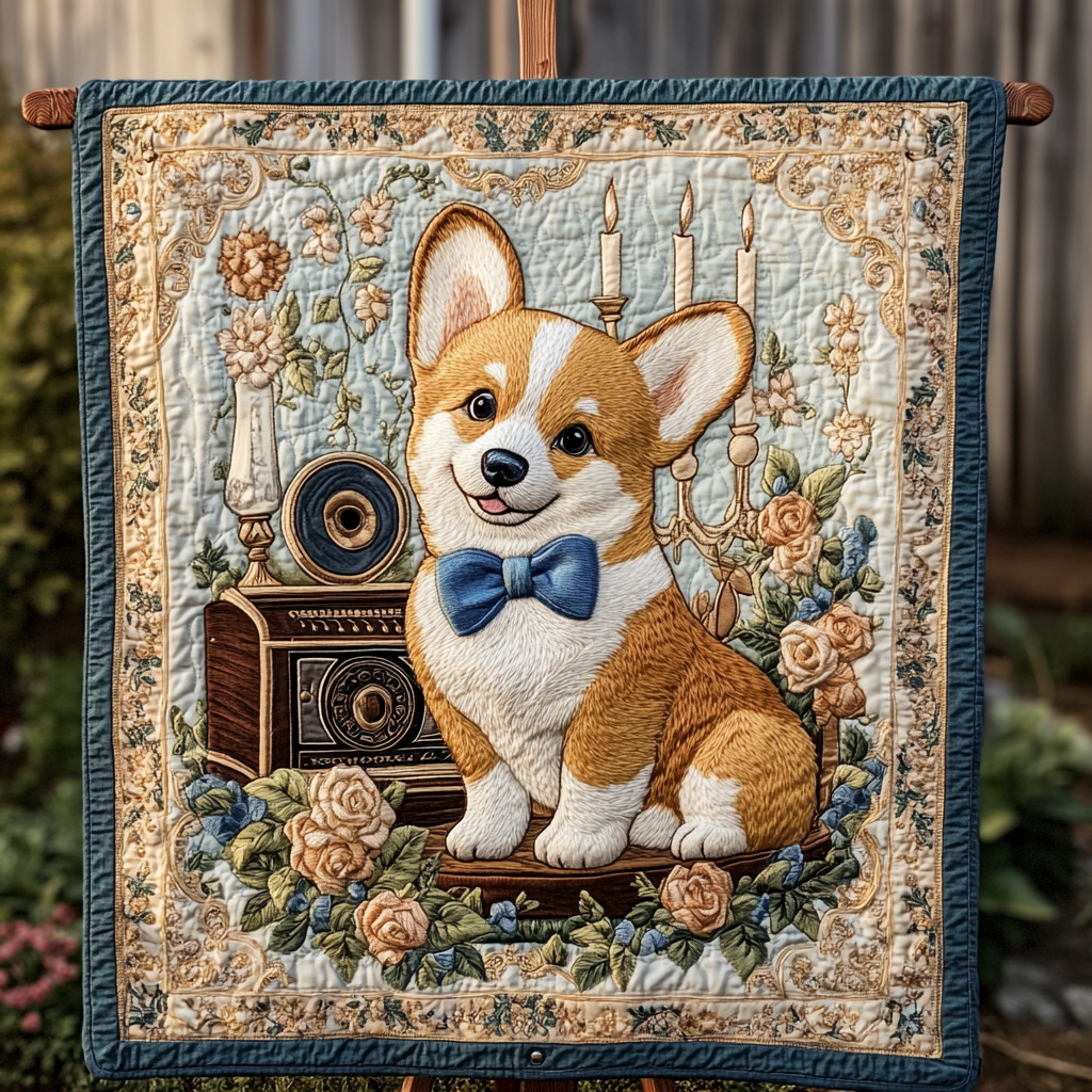 Vintage Charm Corgi Quilted Blanket NCU0DK1568