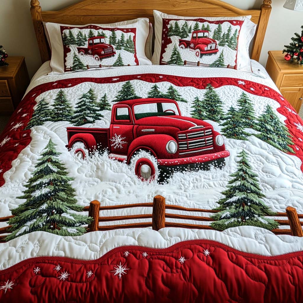 Vintage Holiday Ride 3-Piece Quilted Bedding Set NCU0NT1735