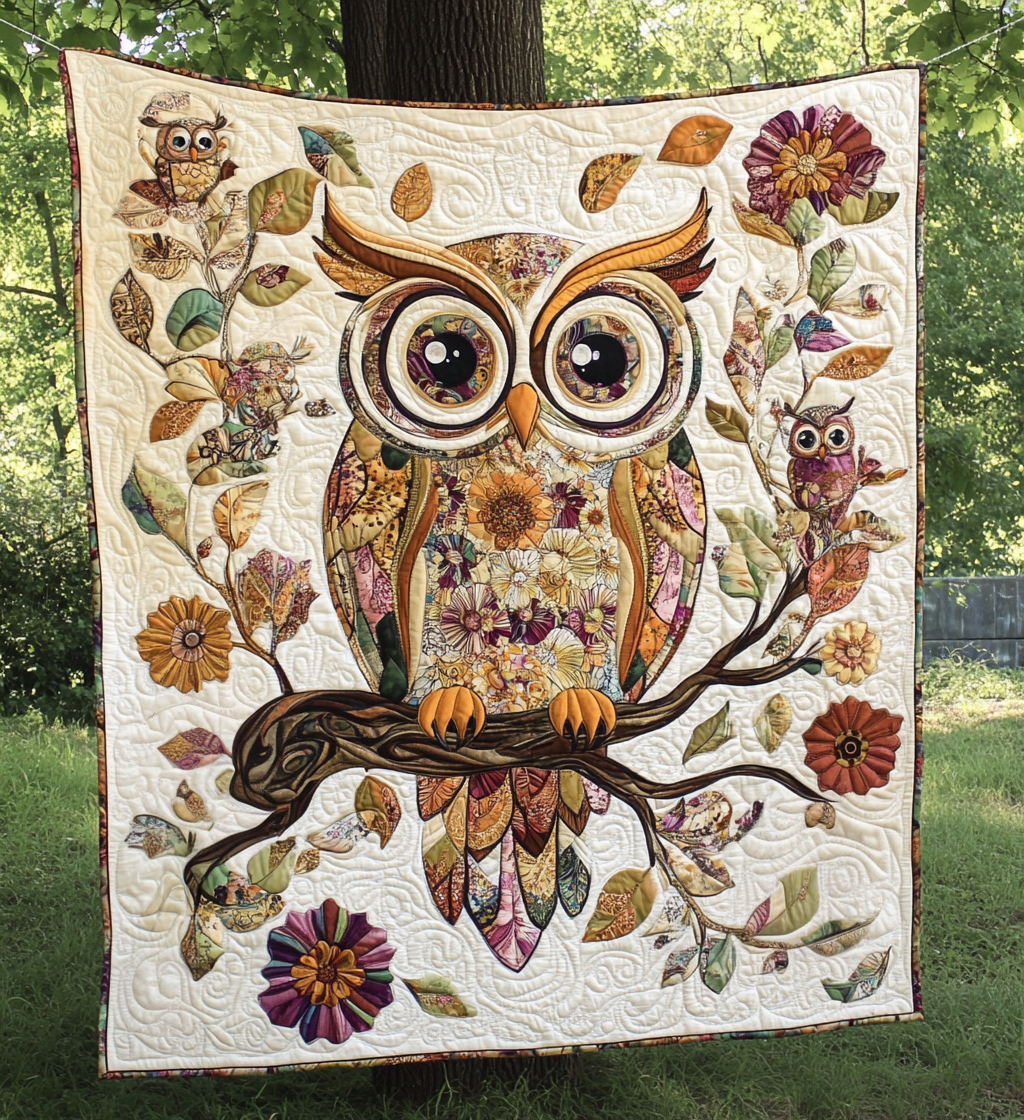 Vintage Owl Quilted Blanket NCU0DV595