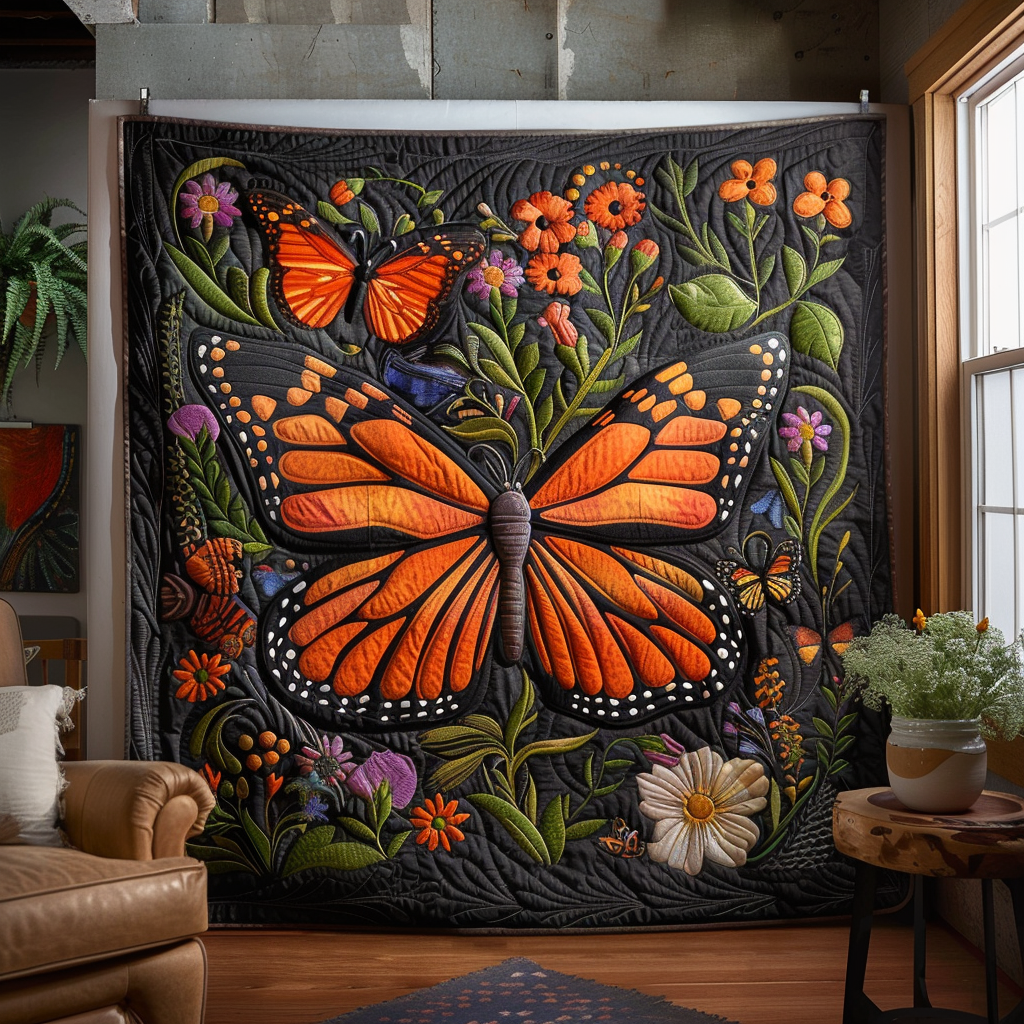 Vivid Monarch Butterflies Quilted Blanket NCU0VL011