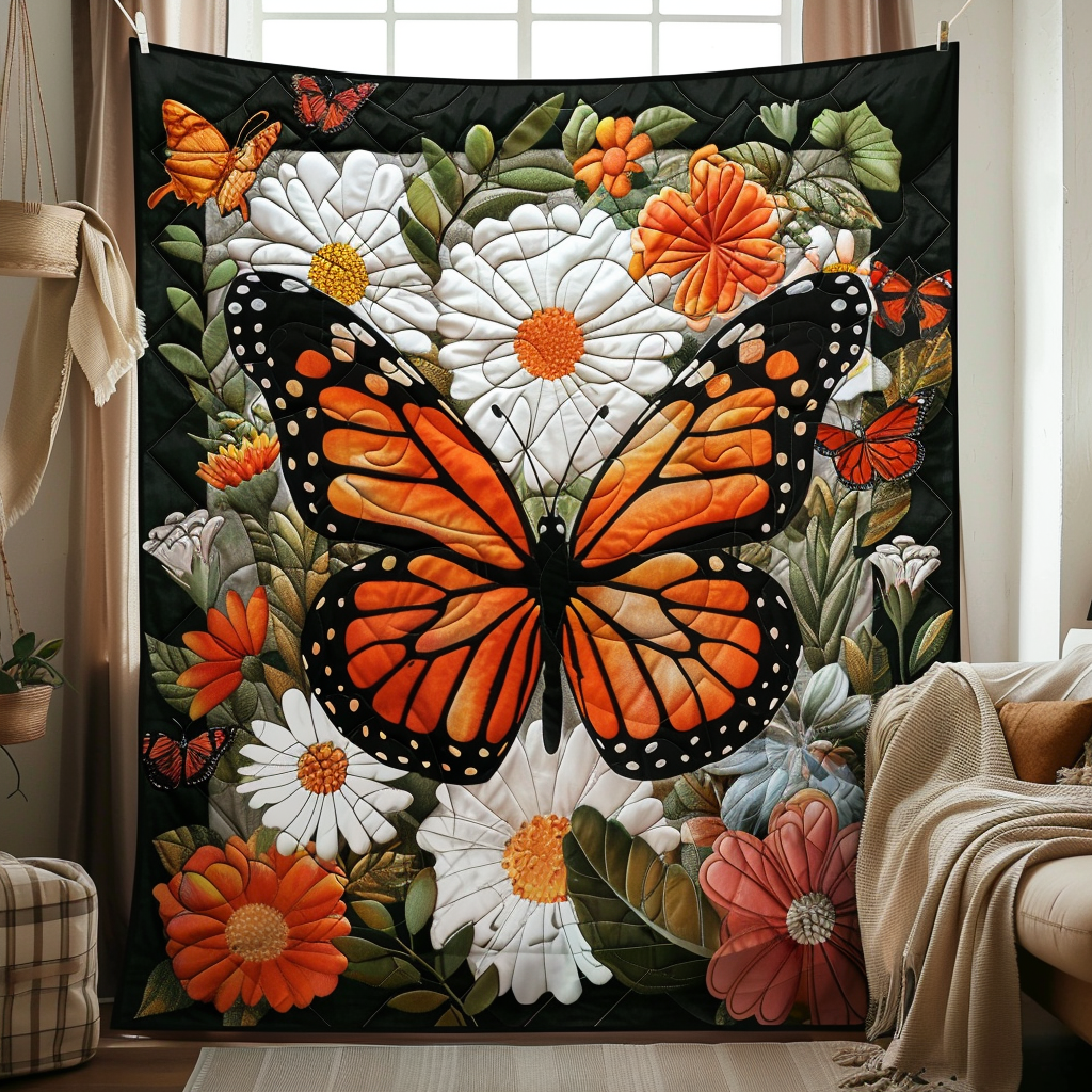 Vivid Monarch Butterflies Quilted Blanket NCU0VL012