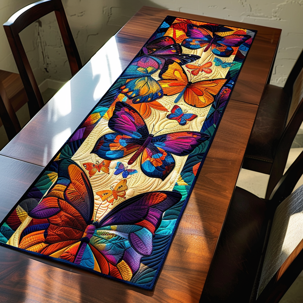 Vivid Butterflies Quilted Table Runner NCU0VL113