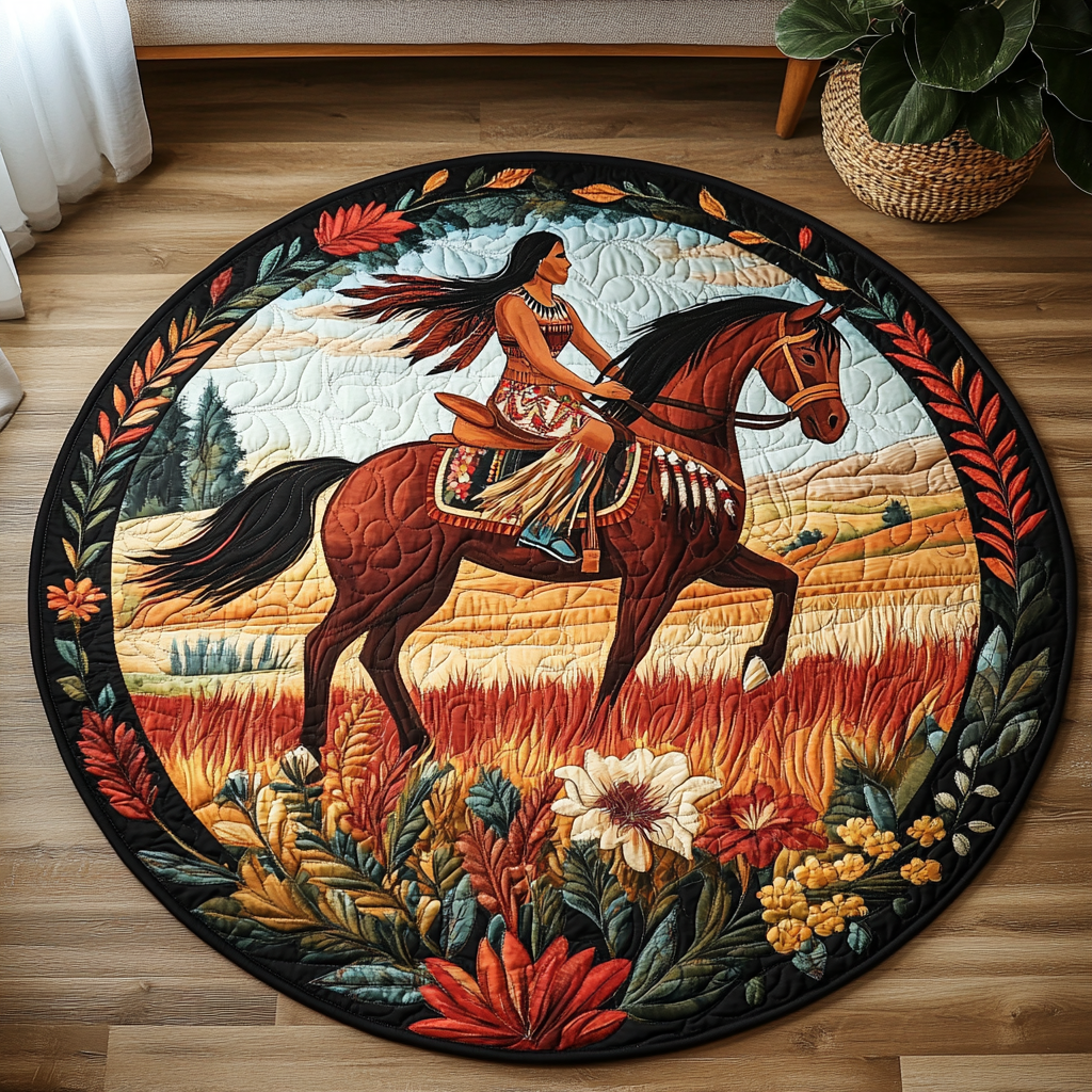 Vivid Horse Quilted Round Mat NCU0PD830