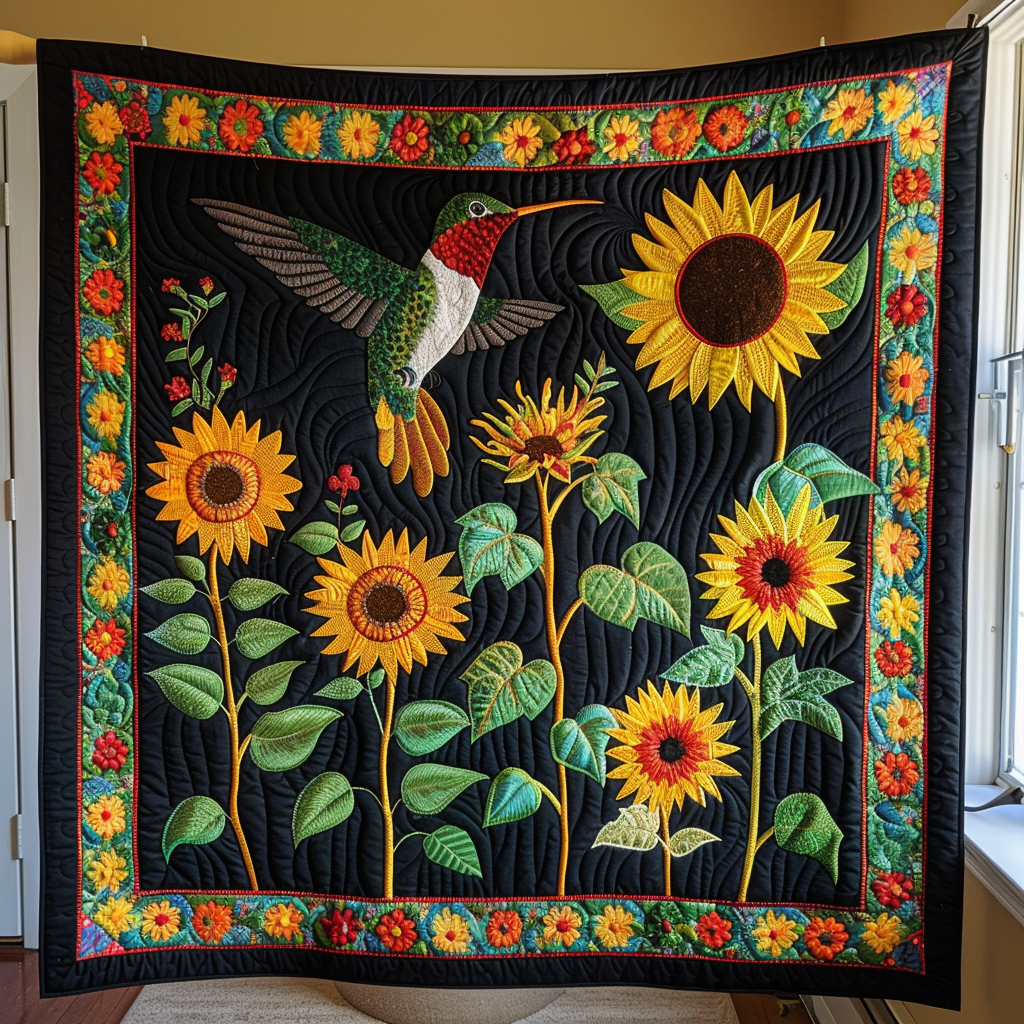 Vivid Hummingbird And Floral Quilted Blanket NCU0PD282