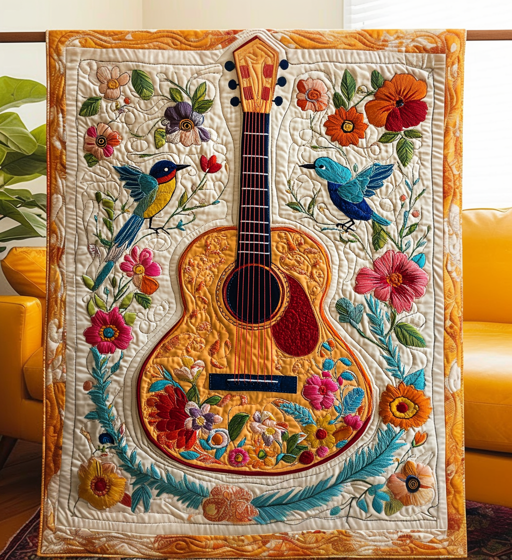 Vivid Melody Guitar Art Quilt Hanging NCU0DV819