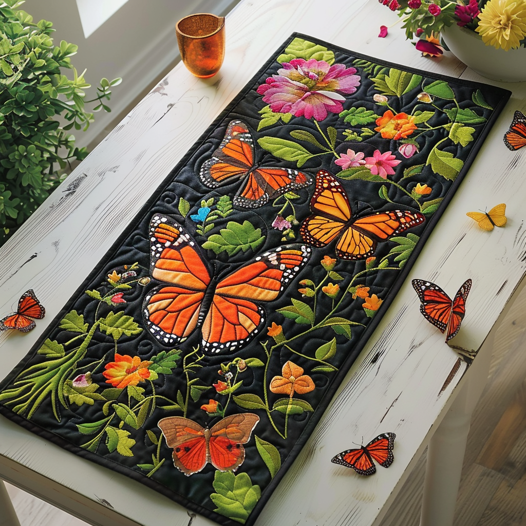 Vivid Monarch Butterflies Quilted Table Runner NCU0VL111