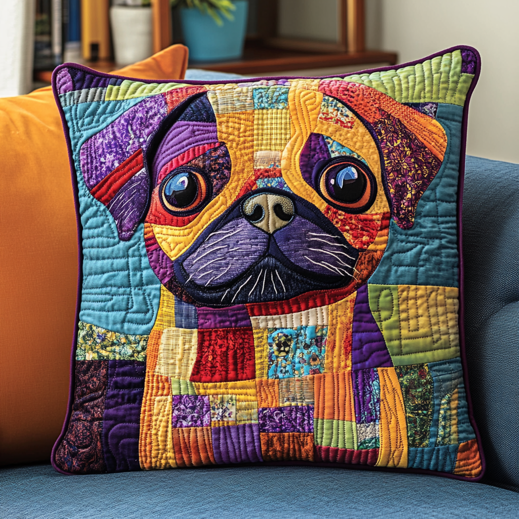 Vivid Pug Quilted Pillow Case NCU0TL1817