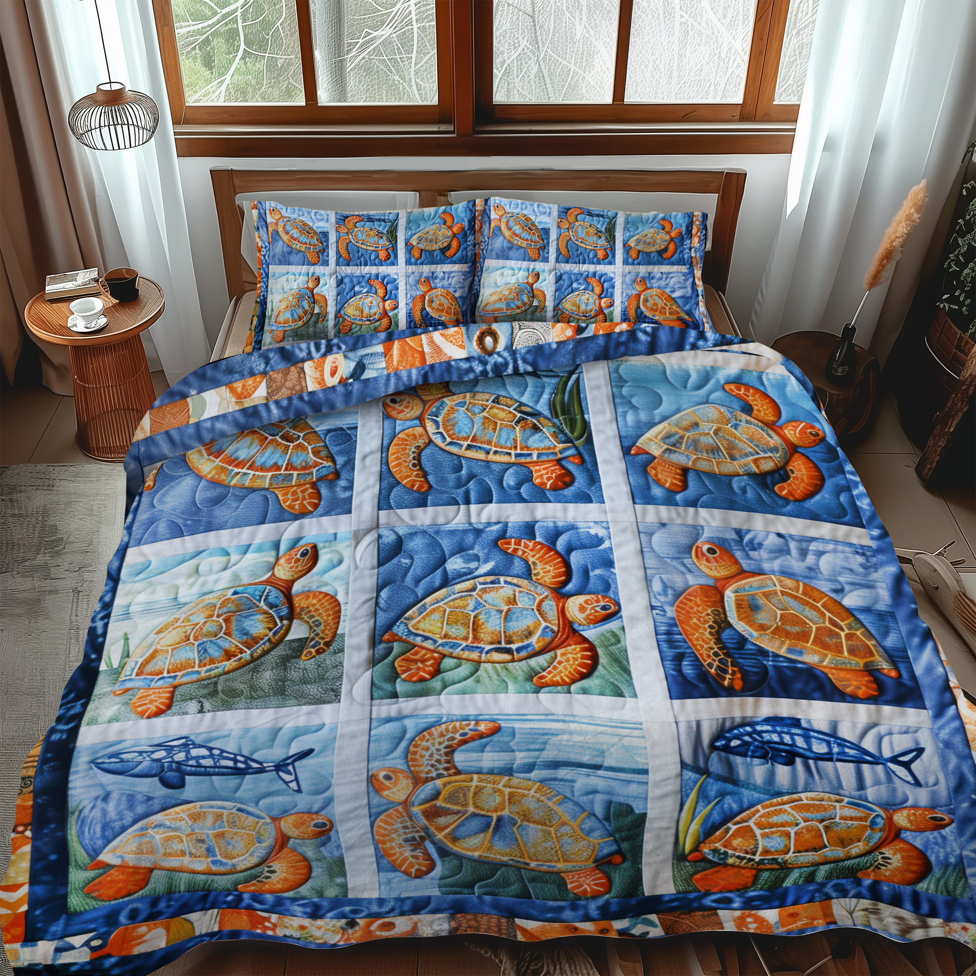 Vivid Turtles 3-Piece Quilted Bedding Set NCU0VL266