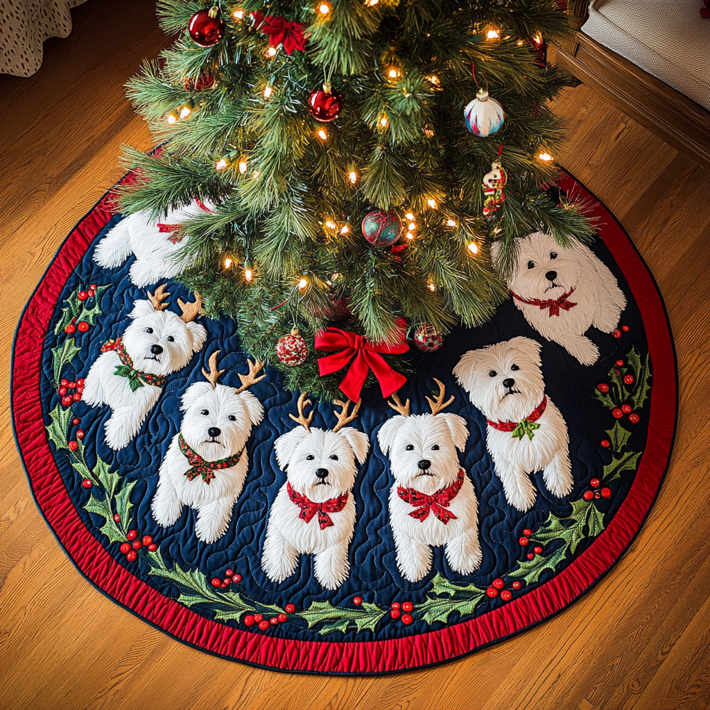 Westie Wonderland Cheer Christmas Quilted Tree Skirt NCU0DV1611