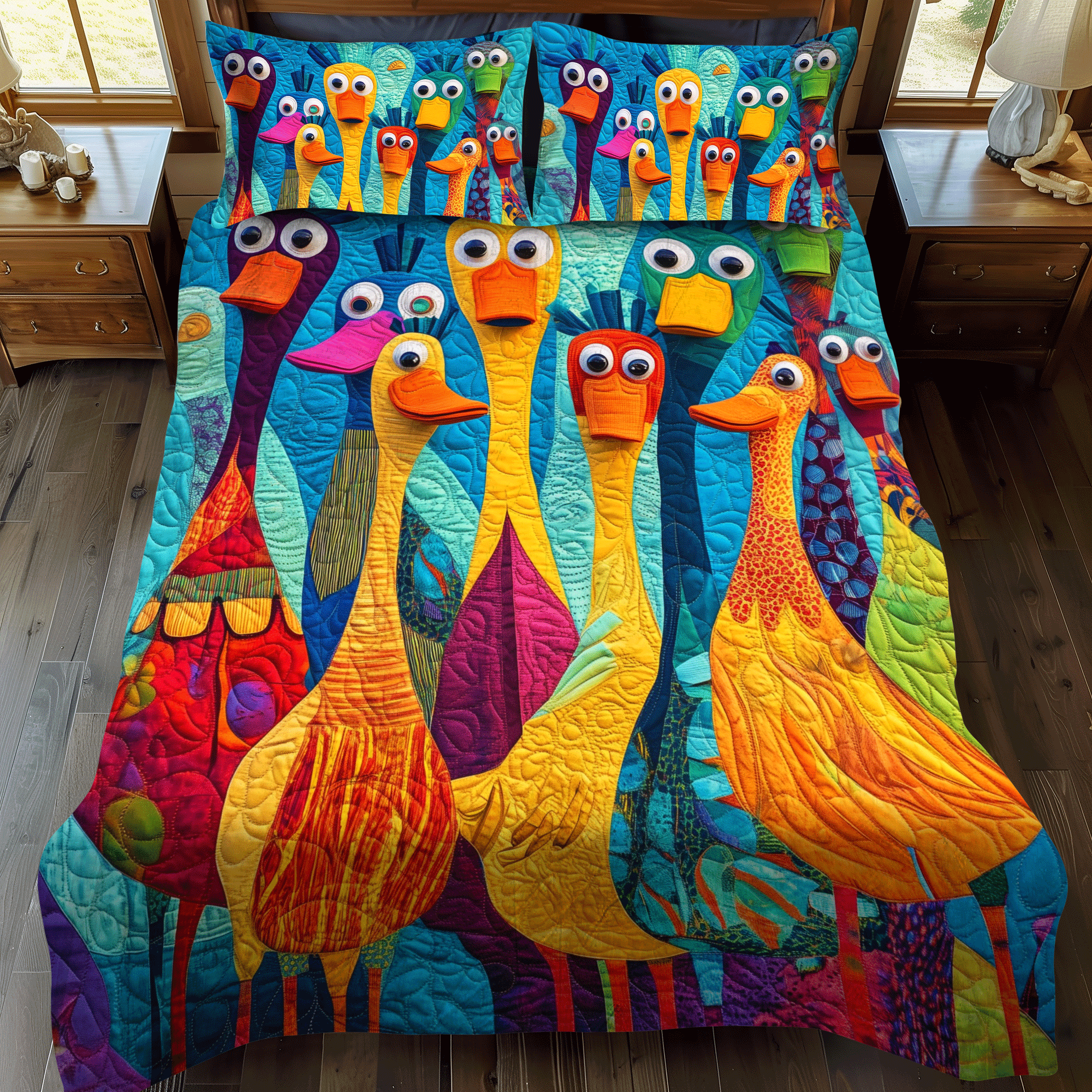 Whimsical Duck 3-Piece Quilted Bedding Set NCU0DV407