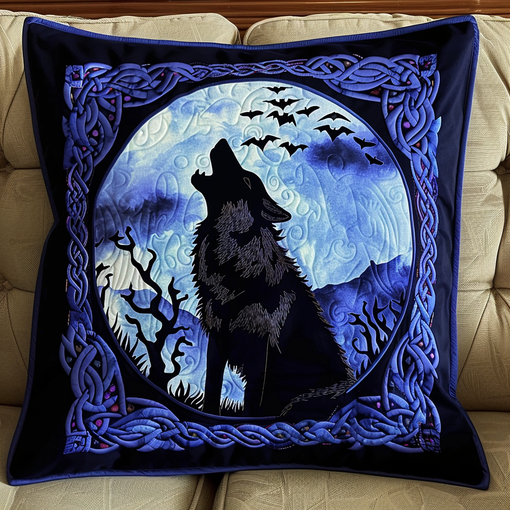 Whimsical Night Wolf Quilted Pillow Case NCU0TH123