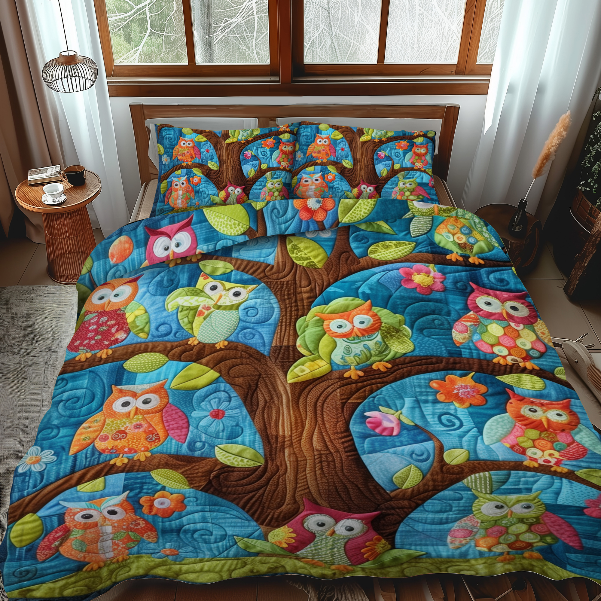 Whimsical Owls 3-Piece Quilted Bedding Set NCU0VL169