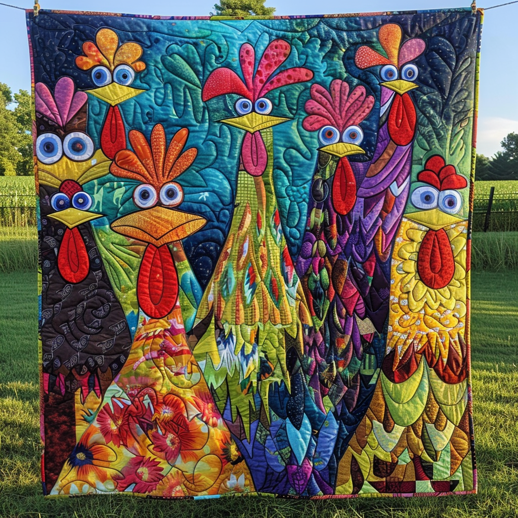 Whimsical Chickens Quilted Blanket NCU0PT040