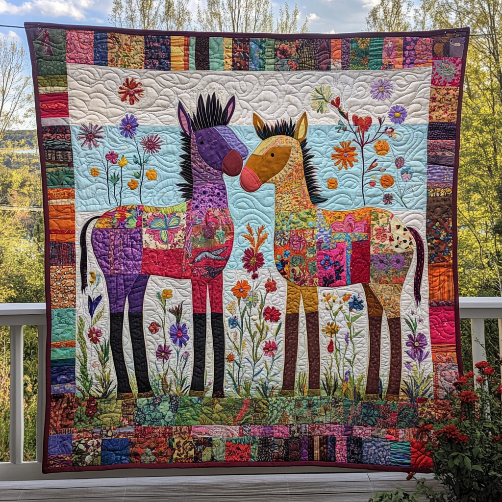 Whimsical Donkey Quilted Blanket NCU0PD654