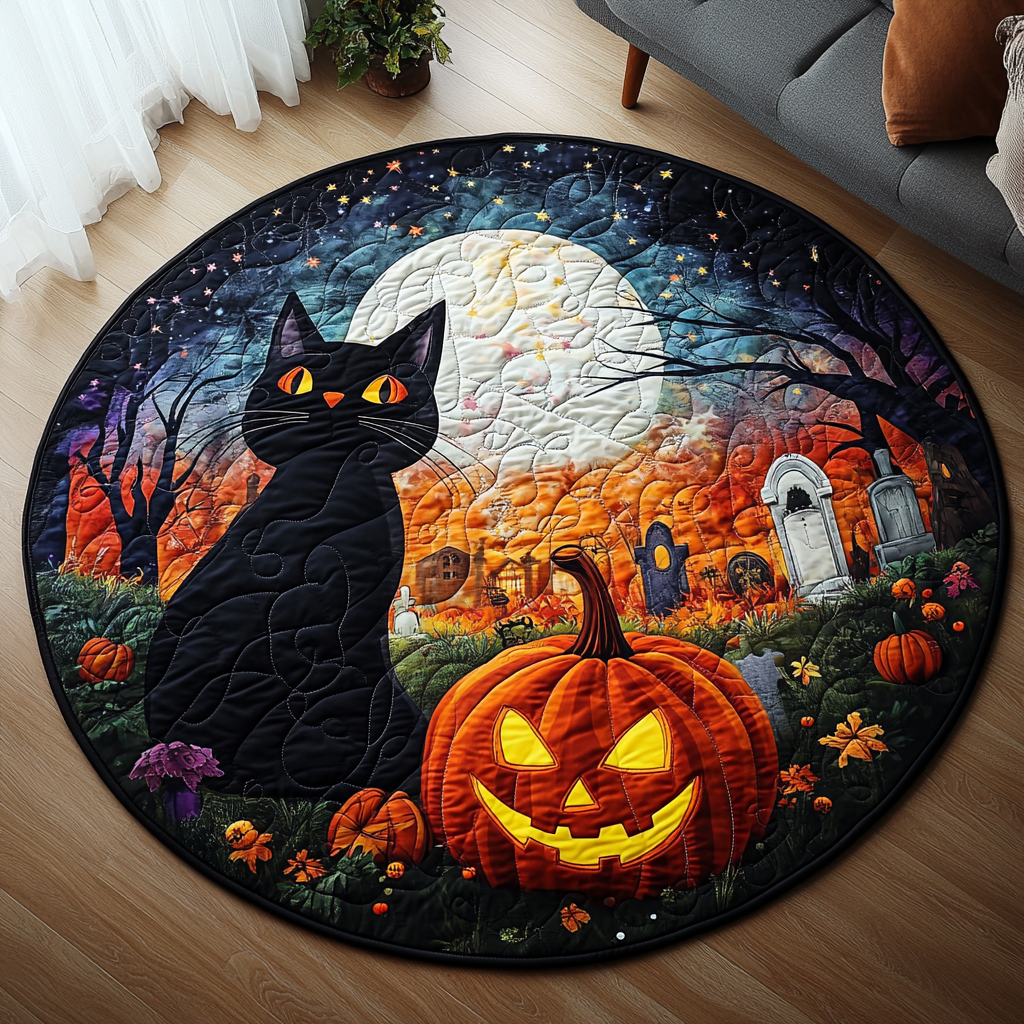 Whisker Wonderland Escape Quilted Round Mat NCU0PD875