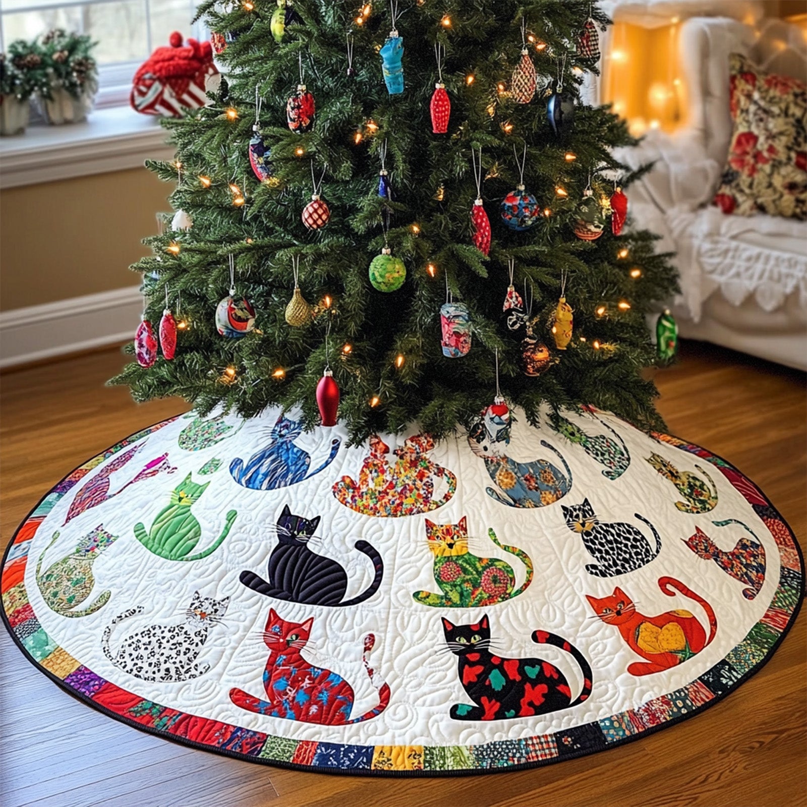 Whispering Paws Quilted Christmas Tree Skirt NCU0PT1298