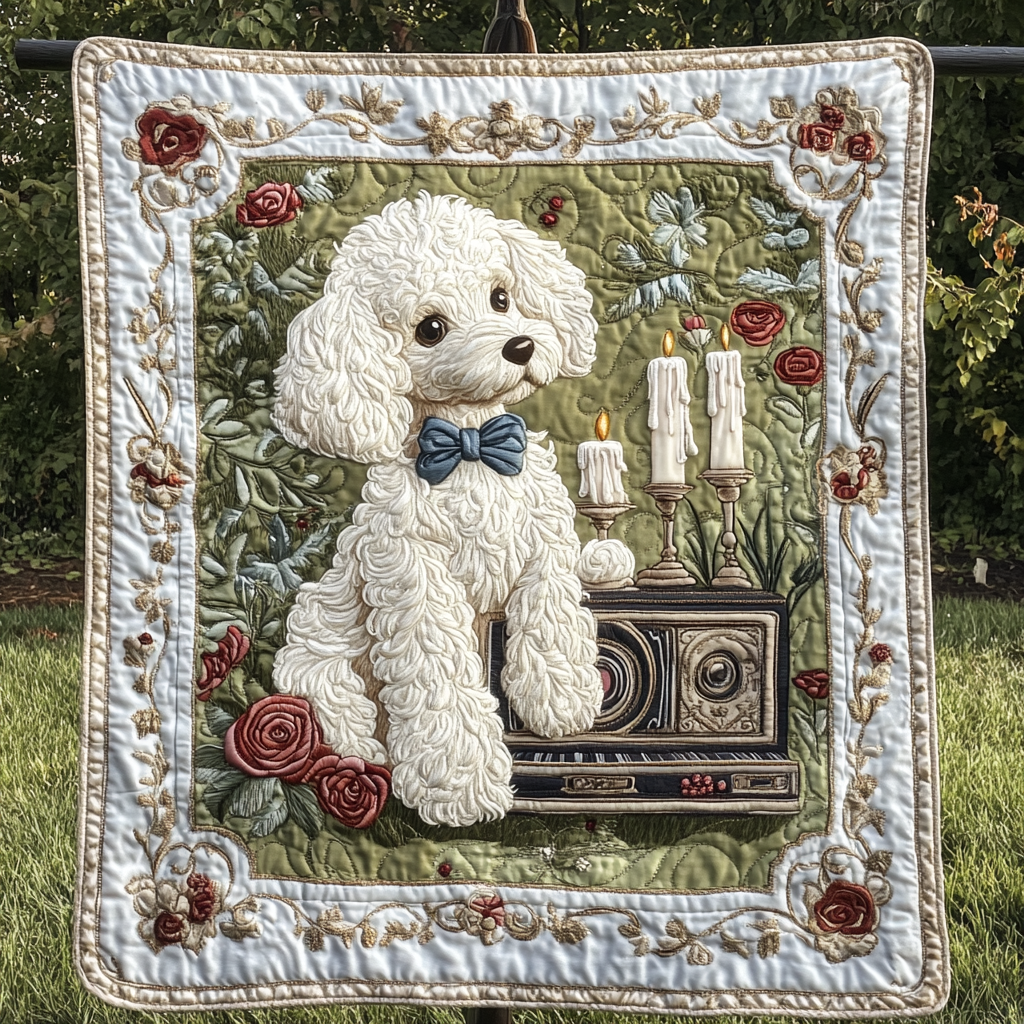 White Poodle Magic Quilted Blanket NCU0DK1552