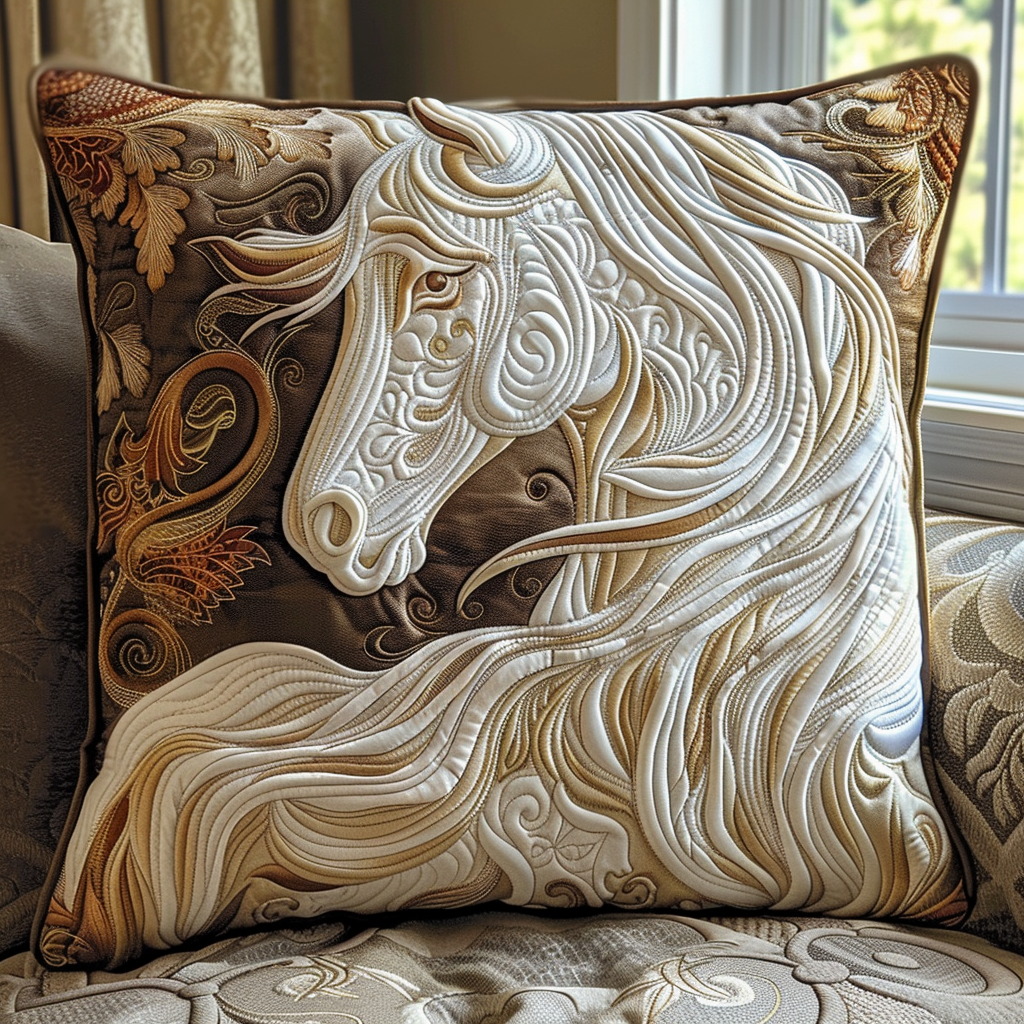 White Horse Quilted Pillow Case NCU0DV1564