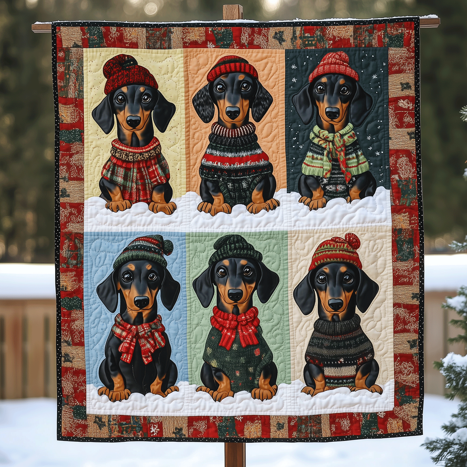 Wiener Wonderland Art Quilt Hanging NCU0TH1574