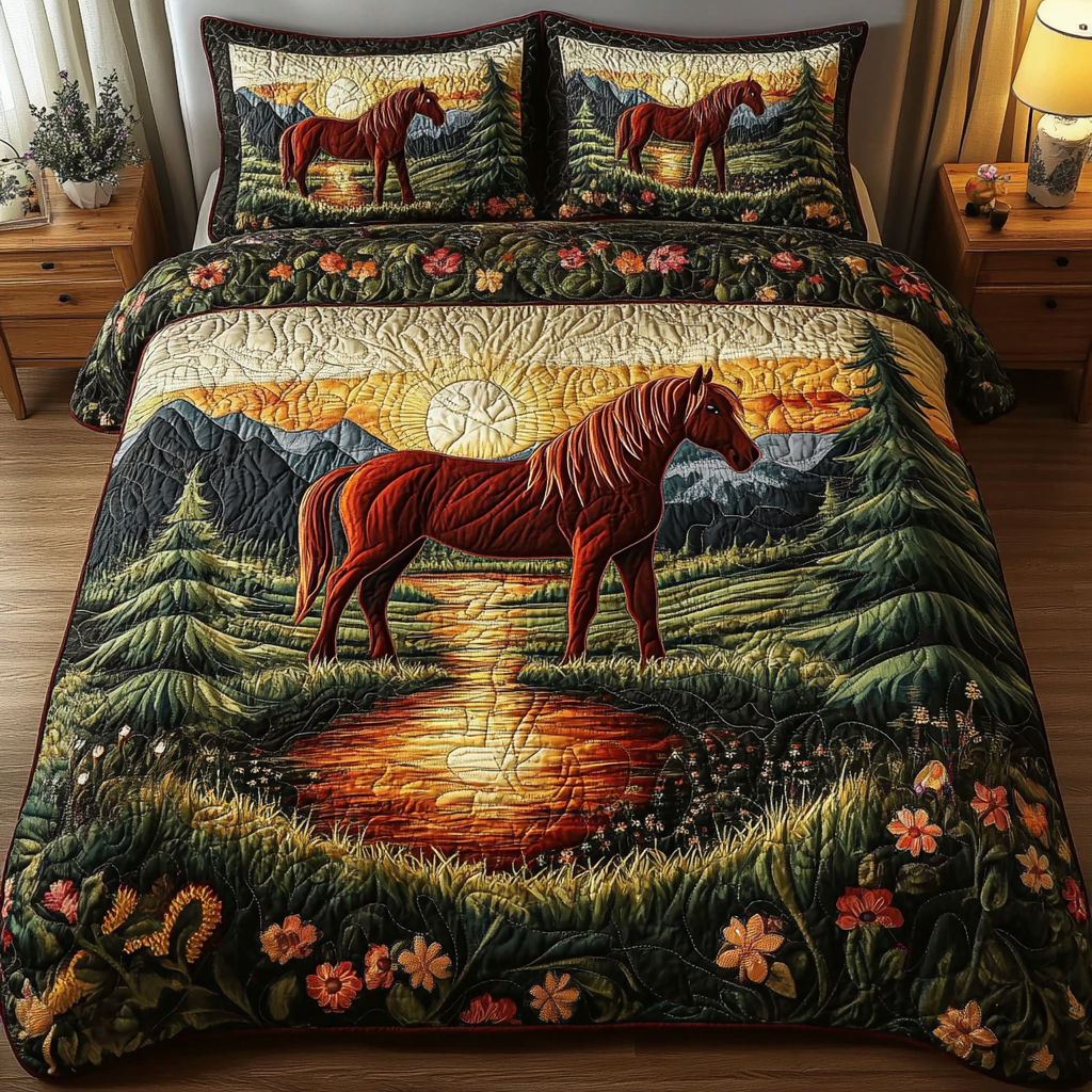 Wild Mustang Spirit 3-Piece Quilted Bedding Set NCU0DK1996