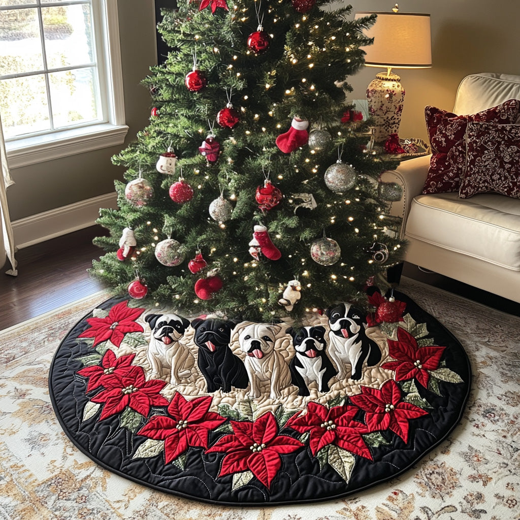 Winter Bulldog Wonderland Quilted Christmas Tree Skirt NCU0PT1508