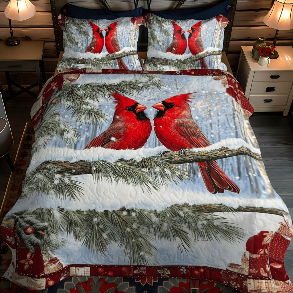 Winter Cardinal Bliss 3-Piece Quilted Bedding Set NCU0TL1505