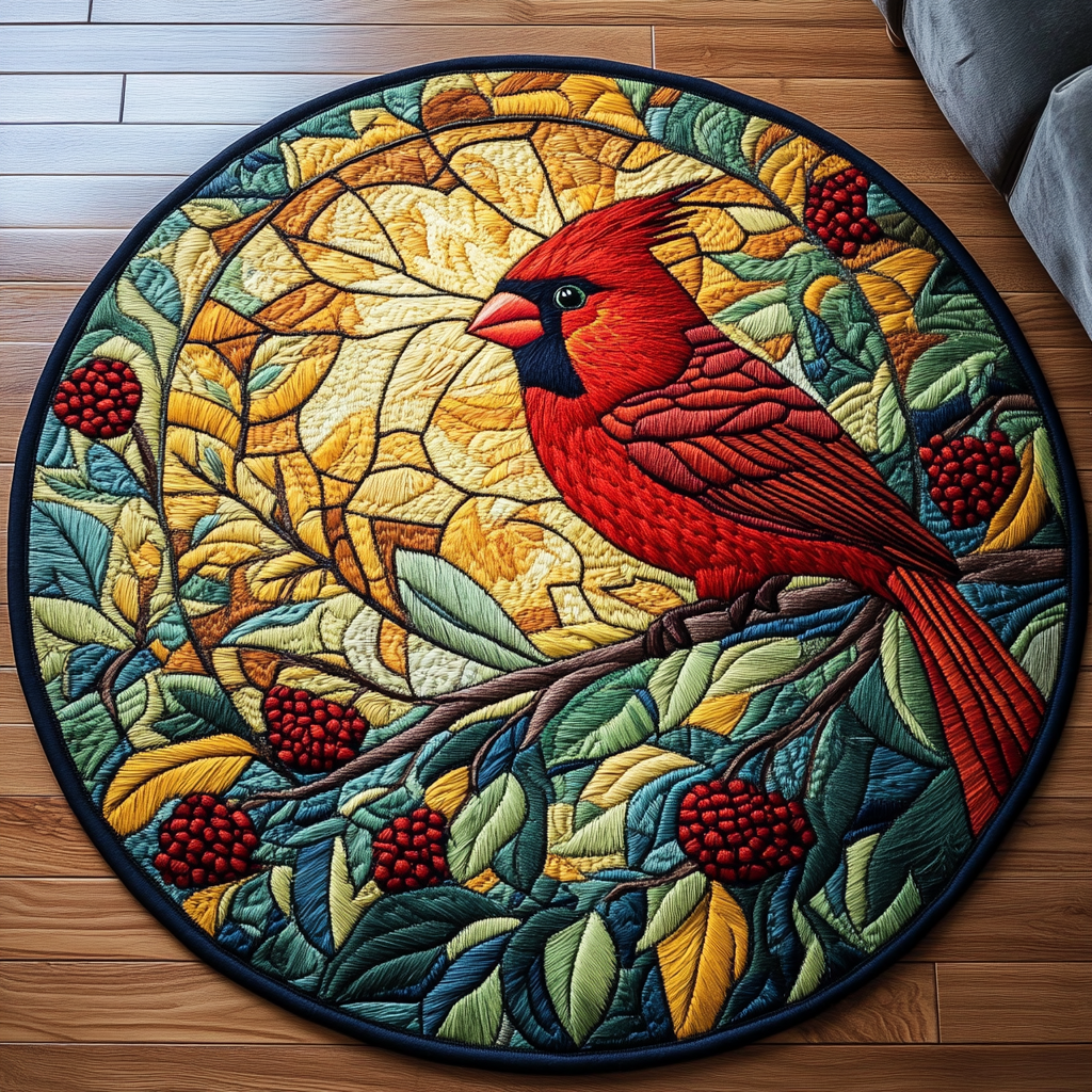 Winter Cardinal Bliss Quilted Round Mat NCU0DK1077