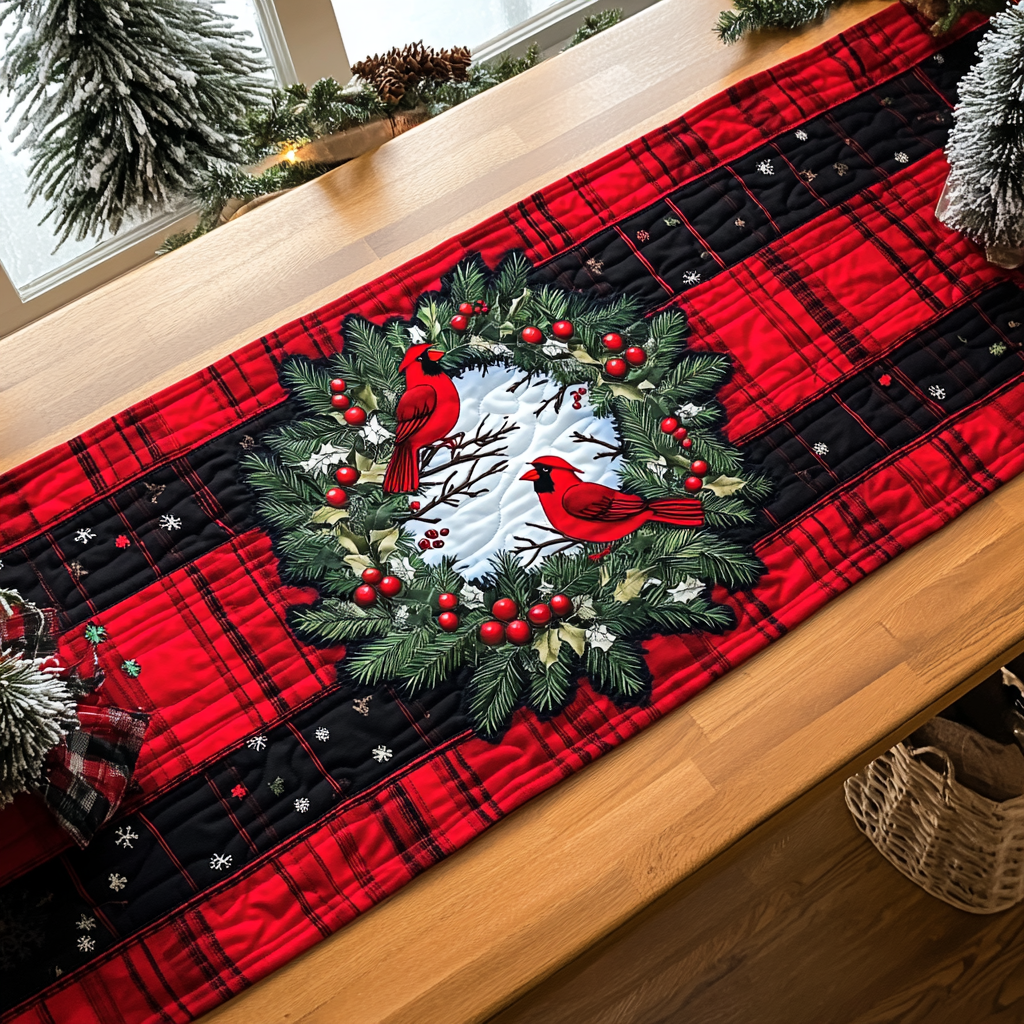 Winter Cardinal Glory Quilted Table Runner NCU0DK1578