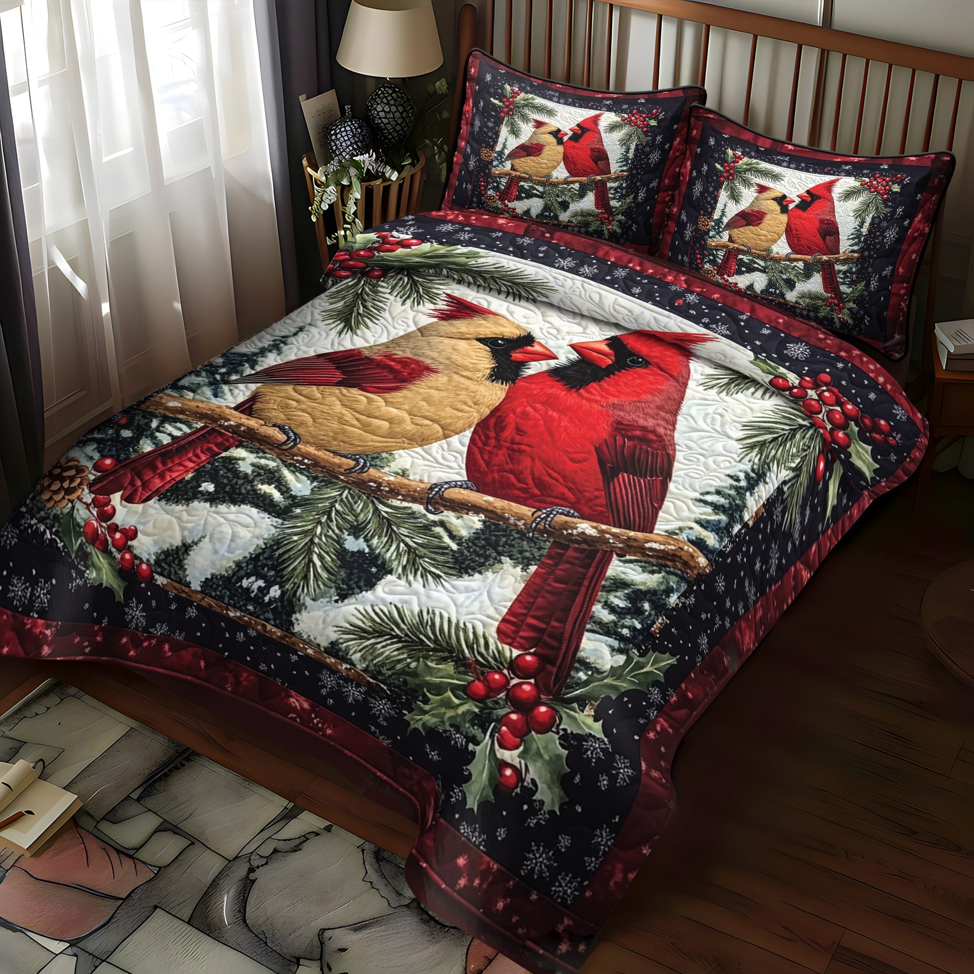 Winter Cardinal Nest Quilted Bedding Set NCU0VH035