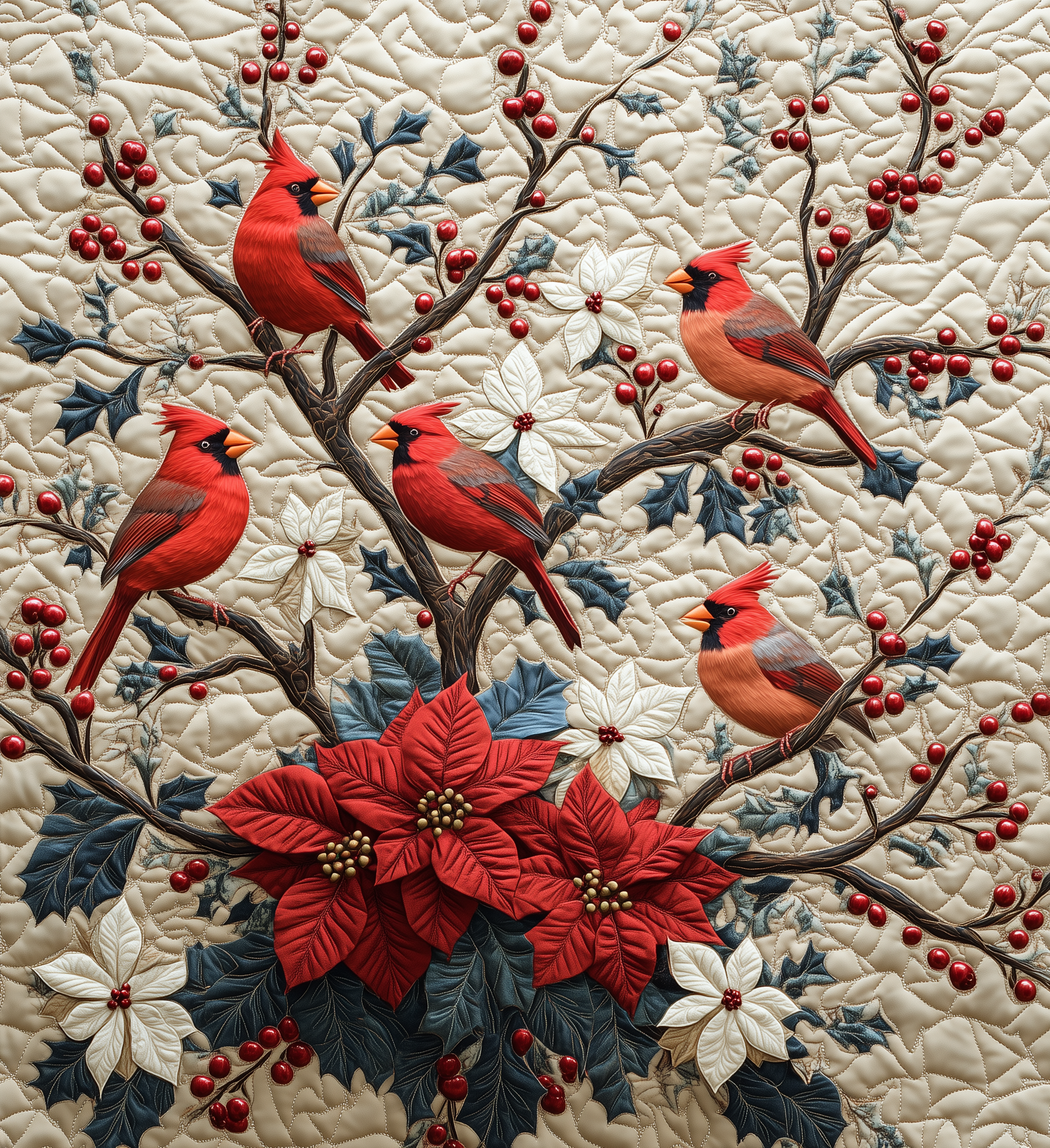 Winter Cardinal Tree Quilted Blanket NCU0DV1146