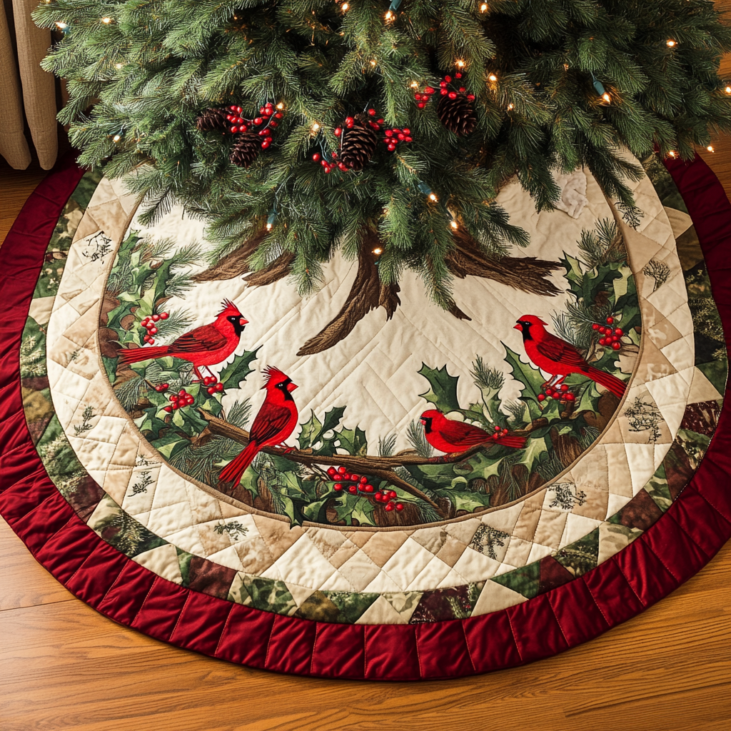 Winter Cardinals Quilted Tree Skirt NCU0VH019