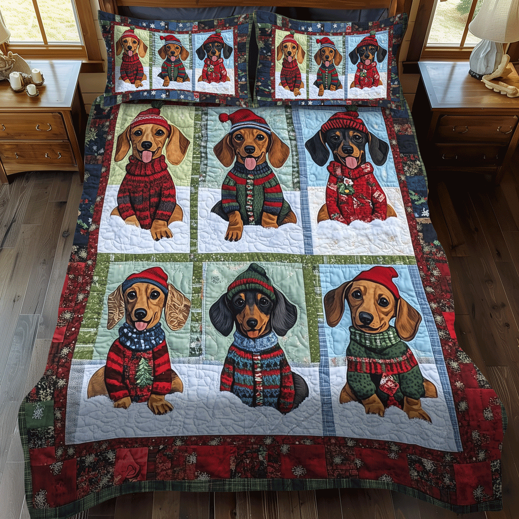 Winter Doxie Cozy 3-Piece Quilted Bedding Set NCU0TH1686