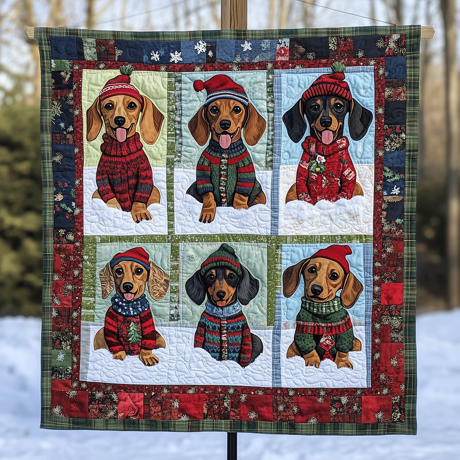 Winter Doxie Cozy Art Quilt Hanging NCU0TH1586