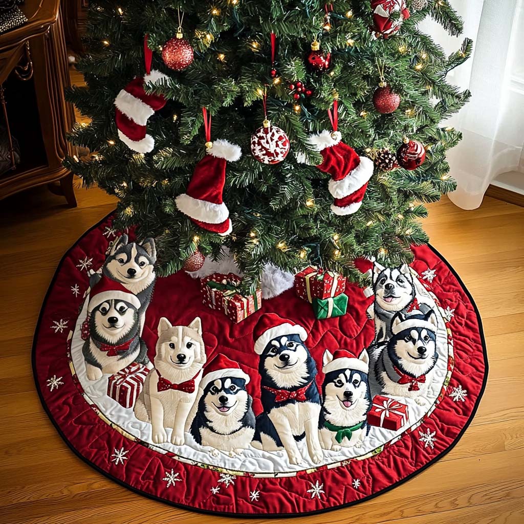 Winter Husky Christmas Quilted Tree Skirt NCU0NT1684