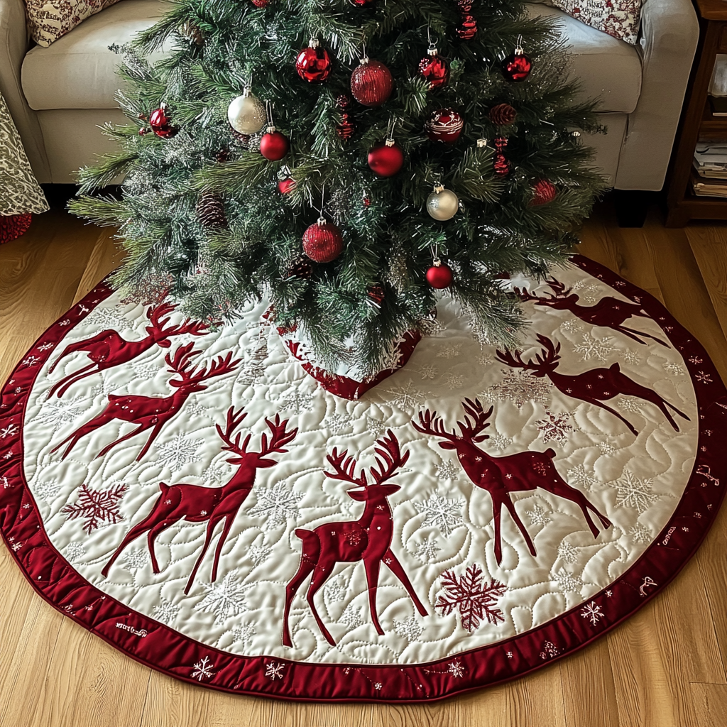 Winter Reindeer Magic Christmas Quilted Tree Skirt NCU0DK1477