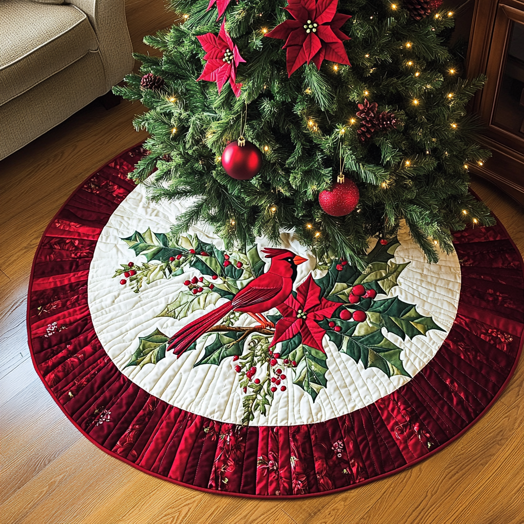 Winter Scarlet Messenger Christmas Quilted Tree Skirt NCU0DK1655